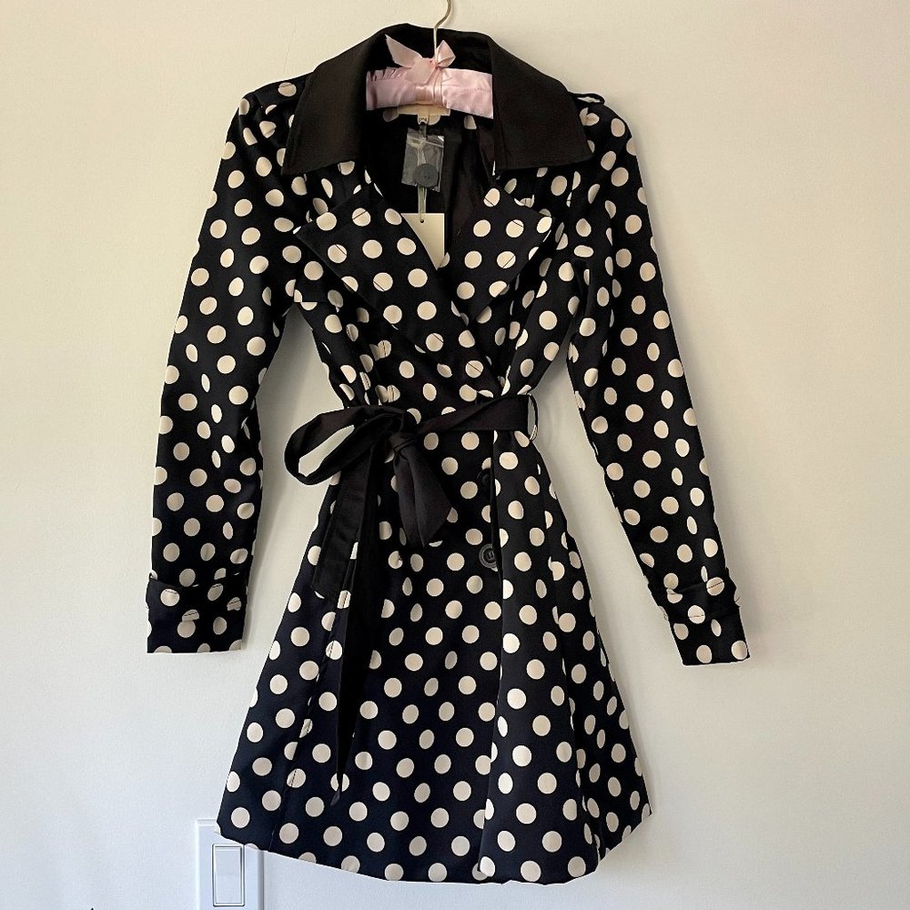 Lucy & Co When In Dot Polka Dot Trench Coat (Sz Small) NWT